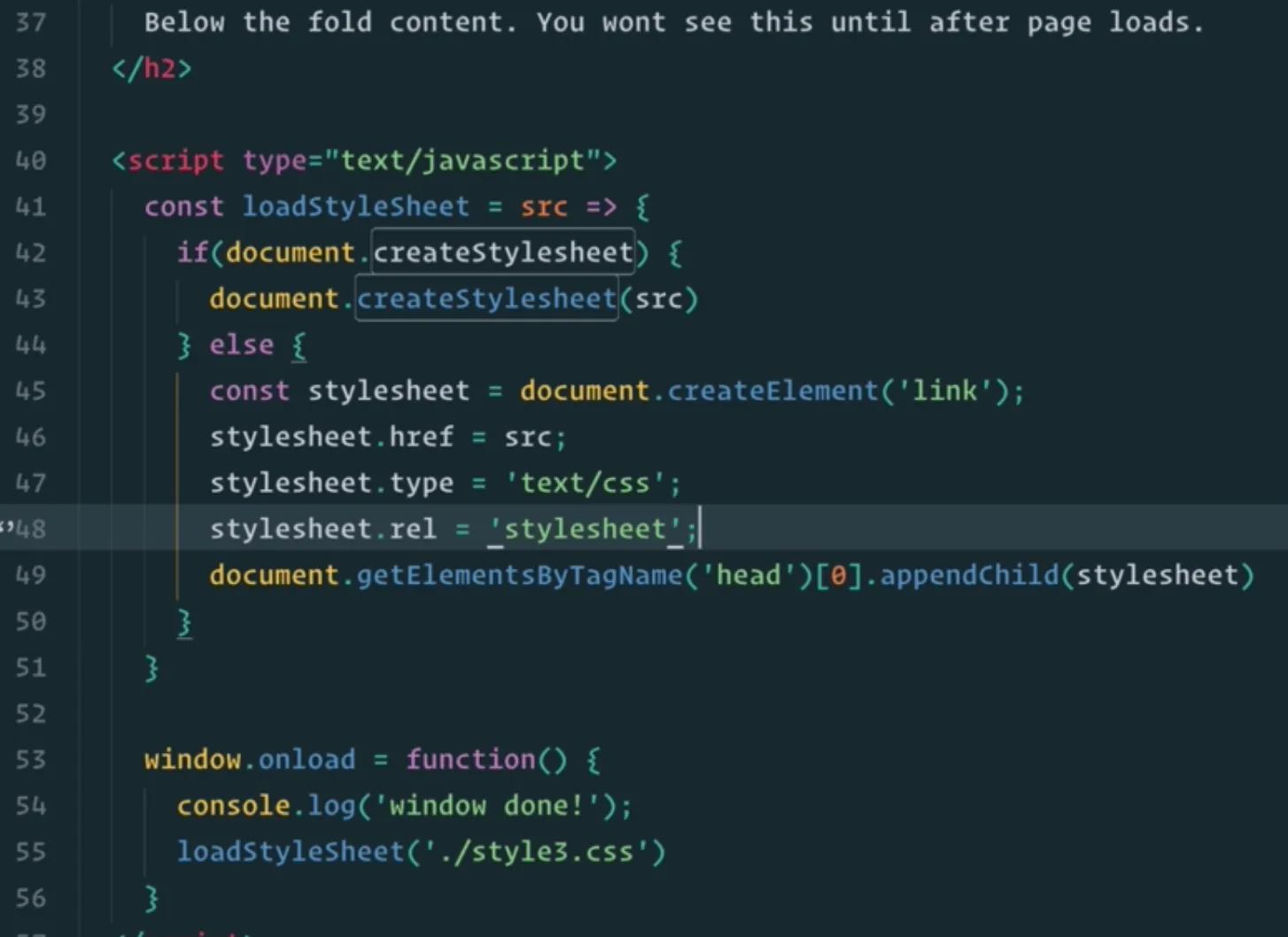 Above the fold loading